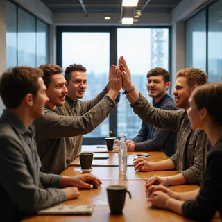 Foto del resto del equipo celebrando un lanzamiento