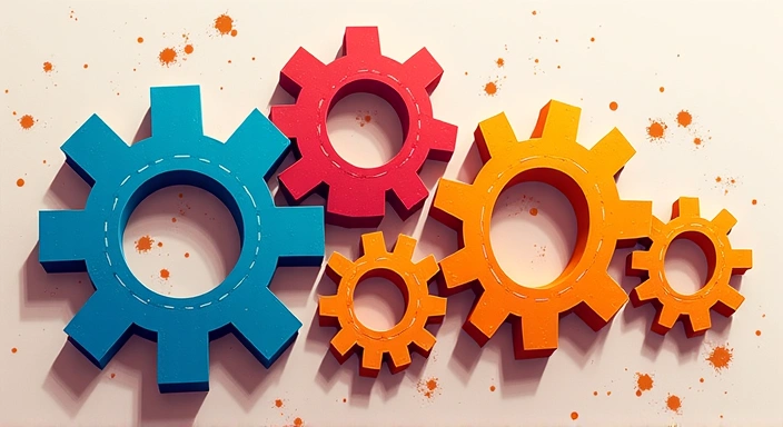 Ilustración abstracta de valores empresariales como engranajes colaborando